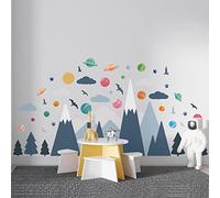 WALPLUS Blue Mountains Wall Stickers for Kids Rooms Nursery Decor, Playroom & Bedroom Planets Wall Decals Peel & Stick Art Mural (143x114cm)