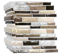 Walplus Brown Stone Glossy Peel And Stick Wall 3D Tiles Stickers - 10Pcs 30.5 X 30.5Cm Self Adhesive Stick On Tiles For Kitchen