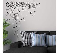WALPLUS Butterfly Vine & Swarovski Crystals Wall Stickers Nursery Removable Self-Adhesive Mural Art Decals Vinyl Home Decoration DIY Living Bedroom Decor Wallpaper Kids Room Gift Stick on Wall