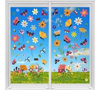 WALPLUS Butterfly Window Stickers Peel and Stick Electrostatic Flower Double Sided Spring Butterflies in Flowers Meadow Spring Window Decorations 81 PCS