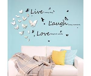 Walplus C2WW002000 - WSM2057 14 Mirror Butterflies Plus WS4011 Vivid Live Laugh Love Wall Art Murals Nursery Office Home Decoration