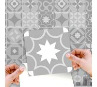 WALPLUS 24 Pcs 15cm(6") Tile Stickers Peel and Stick Backsplash Self-Adhesive Removeable Stick on Wall Vinyl Home Decoration DIY for Living Kitchen - Campbell Cement Light Grey Retro