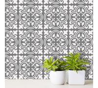 Walplus Cement Antique Floral Tulip Peel And Stick Wall Tiles Sticker Adhesive Stick On Tiles For Backsplash Grey 24 Pcs 15X15Cm
