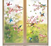 Walplus Cherry Blossom Flowers With Birds On The Branch Spring Window Clings - Double-Sided Window Stickers For Glass - 66Pcs