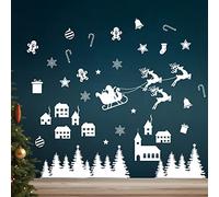 WALPLUS Christmas Decorations Wall Stickers Cute White Christmas Elements Set for Windows Wall Art Window Display Clings Decals Living Room Sale Clearance PVC Decals for Glass Xmas Winter