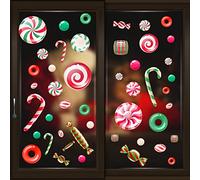 WALPLUS Christmas Window Decorations Reusable Christmas Decorations for Windows Double Sided Window Stickers Christmas Peppermint Candy and Sweets Christmas Window Stickers 46 Pieces