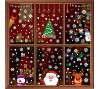 WALPLUS Christmas Window Stickers Clings Xmas Decoration Reusable Double-Sided Print Decals for Glass Living Room Windows Display Xmas Friends with Snowflakes 190 Pieces