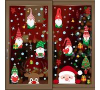 WALPLUS Christmas Window Stickers Clings Xmas Decoration Reusable Double-Sided Print Decals for Glass Living Room Windows Display Xmas Gnomes, Santa and Rudolph 101 Pieces