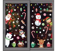 WALPLUS Christmas Window Stickers Clings Xmas Decoration Reusable Double-Sided Print Decals for Glass Living Room Windows Display Xmas Friends Winterland 64 Pieces