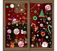 WALPLUS Christmas Window Stickers Clings Xmas Decoration Sale Clearance Reusable Double-Sided Print Decals Glass Living Room Windows Display Santa Friends in Candyland 101 Pieces,C2WSW014,One Size