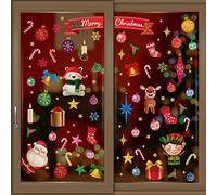 WALPLUS Christmas Window Stickers Clings Xmas Decoration Sale Clearance Reusable Double-Sided Print Decals for Glass Living Room Windows Display Colourful Xmas with Friends 113 Pieces
