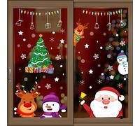 WALPLUS Christmas Window Stickers Clings Xmas DecorationReusable Double-Sided Print Decals for Glass Living Room Windows Display Home Décor Peeking Santa and Friends 55 Pieces, WSW4302, One Size