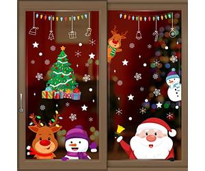 WALPLUS Christmas Window Stickers Clings Xmas DecorationReusable Double-Sided Print Decals for Glass Living Room Windows Display Home Décor Peeking Santa and Friends 55 Pieces, WSW4302, One Size