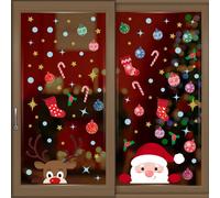 WALPLUS Christmas Window Stickers Clings Xmas Decoration Sale Clearance Reusable Double-Sided Print Decals for Glass Living Room Windows Display Xmas with Rudolph and Santa 92 Pieces