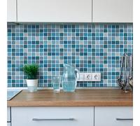 Walplus Classic Blue And Grey Mosaic Peel And Stick 2D Wall Tiles Stickers - 24Pcs Adhesive Stick On Tiles For Kitchen 28.5X14