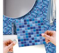 Walplus Classic Blue Mini Mosaic Peel And Stick Wall Tiles Stickers - 72Pcs Adhesive Stick On Tiles For Kitchen 15X15Cm (6In)