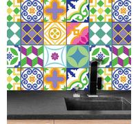 Walplus Classic Spanish Colourful Mixed Peel And Stick Wall Tiles Sticker - 24Pcs Adhesive Stick On Tiles For Kitchen 15 X 15Cm