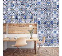 Walplus Cobalt Blue Vintage Peel And Stick Wall Tiles Stickers - 48Pcs Self Adhesive Stick On Tiles For Kitchen 15X15Cm