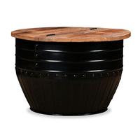 Walplus Coffee Table Solid Reclaimed Wood Black Barrel Shape