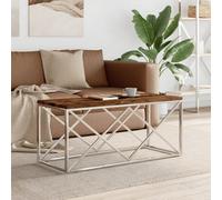 Walplus Coffee Table Stainless Steel And Solid Wood Reclaimed