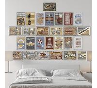 WALPLUS Collage Mural Art Artistic Creations Picture Room Decor Vintage-inspired Kit Prints Album Covers Posters Unique Vintage Bistro Retro Metal Signs Wall Mural Stickers Set - 30 pcs 27 PCS A4 Size