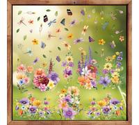 Walplus Colorful Flower Window Stickers With Dragonflies & Butterflies - Spring Window Clings - 44 Clings For Glass