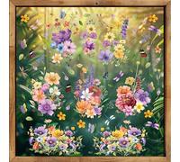WALPLUS Colourful Flowers with Dragonflies and Butterflies Window Stickers, Removable Reusable Double-Sided Glass Clings for Home, Kids Room, Classroom and Seasonal Decor