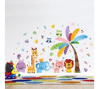 Walplus Colourful Jungle With Happy Animalskids Sticker Pvc Multicoloured, Pink, Yellow