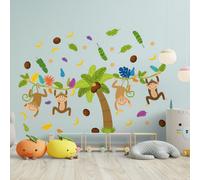 Walplus Colourful Jungle With Happy Monkeyskids Sticker Pvc Multicoloured, Green, Brown