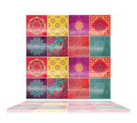 WALPLUS Colourful Mandala Spanish 16 Sheets Glossy 3D Tile Stickers 15cm (6") Wall Splashbacks Vinyl Stick on Tiles Splashback Peel and Stick Bathroom Kitchen Decor Tile Paint