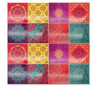 Walplus Colourful Mandala Spanish 3D Peel And Stick Wall Tiles Sticker 16Pcs Self Adhesive Stick On Tiles For Kitchen 15.4X15.4Cm