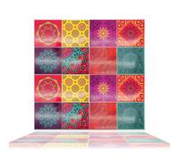 Walplus Colourful Mandala Spanish 3D Peel And Stick Wall Tiles Sticker 48Pcs Self Adhesive Stick On Tiles For Kitchen 15X15Cm