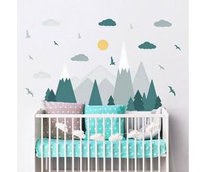 Walplus Colourful Mountain Landscape,dark Green Scandinavian Style,children Wall Sticker Kids Sticker Pvc Green Grey