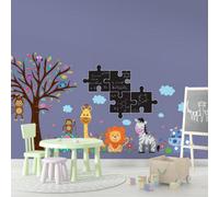 Walplus Combo Kids - Chalkboard Puzzle With Happy London Zoo Wall Sticker Pvc