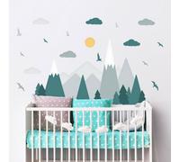 Walplus Combo Kids - Colourful Mountain Landscape Wall Stickers Green,grey - 48Pcs Pvc