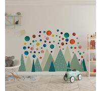 Walplus Combo Kids - Green Mountains With Colourful Dots Pvc