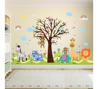 Wallflexi Office Home Decoration Wall Stickers "Happy Hills & Zoo" Wall Murals Removable Self-Adhesive Decals art Nursery Kindergarden School Baby Toddler Children Kids Room Decoration, multicolour
