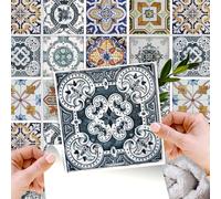 WALPLUS 48 Pcs 15cm(6") Tile Stickers Peel and Stick Backsplash Self-Adhesive Removeable Stick on Wall Vinyl Home Decoration DIY for Living Kitchen Bedroom Splashbacks - Corfu Colourful Mediterranean