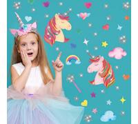 Walplus Cute Unicorn With Glitter Stars Kids Sticker Aluminium Film Pink, Silver, Multicoloured