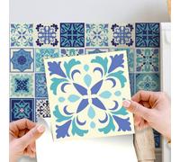 Walplus Daliah Turquoise Mediterranean Peel And Stick Wall Tiles Sticker - 24 Pieces 15X15Cm Adhesive Stick On Tiles For Kitchen