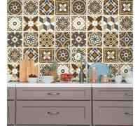 Walplus Dark Bronze Glossy Peel And Stick Wall Tiles Sticker - 24Pcs Adhesive Stick On Tiles For Kitchen Bathroom 15X15Cm