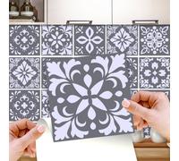 Walplus Dark Grey Cement Spanish Peel And Stick Wall 3D Tiles Stickers - 24Pcs Self Adhesive Stick On Tiles For Kitchen - 15X15Cm
