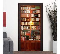 WALPLUS Door Vintage Bookcase Home Decoration Wall Art Murals Decals Living Room Nursery Restaurant Hotel Café Office Décor Removable Self-Adhesive Stickers, Vinyl Multicolour, 200 x 88 x 0.03 cm