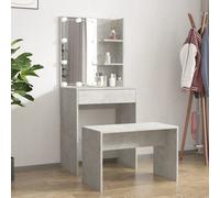 Walplus Dressing Table Set With Led Concrete Grey Engineered Wood