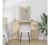 Walplus Dressing Table With Led Lights In Sonoma Oak, 102X33X135 Cm