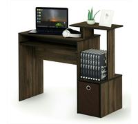 WALPLUS Econ Multipurpose Home Office Computer Writing Desk w/Bin, Columbia Walnut/Dark Brown | Modern Desk Designed for Contemporary Interiors