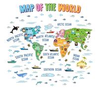 WALPLUS Educational World Map Wall Stickers for Kids Nursery, Playroom, Bedroom Decor - 128 Pcs