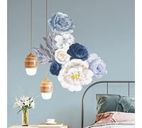 WALPLUS Wall Stickers Room Decor Gifts for Girls Peel and Stick Removable for Nursery Kids Toddler Bedroom Living Room Kitchen Elegant Blue Watercolour Peonies 9 Pieces