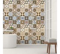 Walplus Elm Brown Azulejo Combo Mix Peel And Stick Wall Tiles Stickers - 48Pcs 15X15Cm Self Adhesive Stick On Tiles For Kitchen