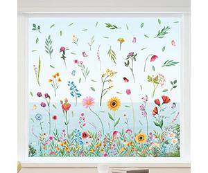 WALPLUS Flower Window Stickers for Glass Double Sided Spring Window Stickers Reusable Summer Watercolour Wildflower Meadow Window Decals for Glass 86 PCS